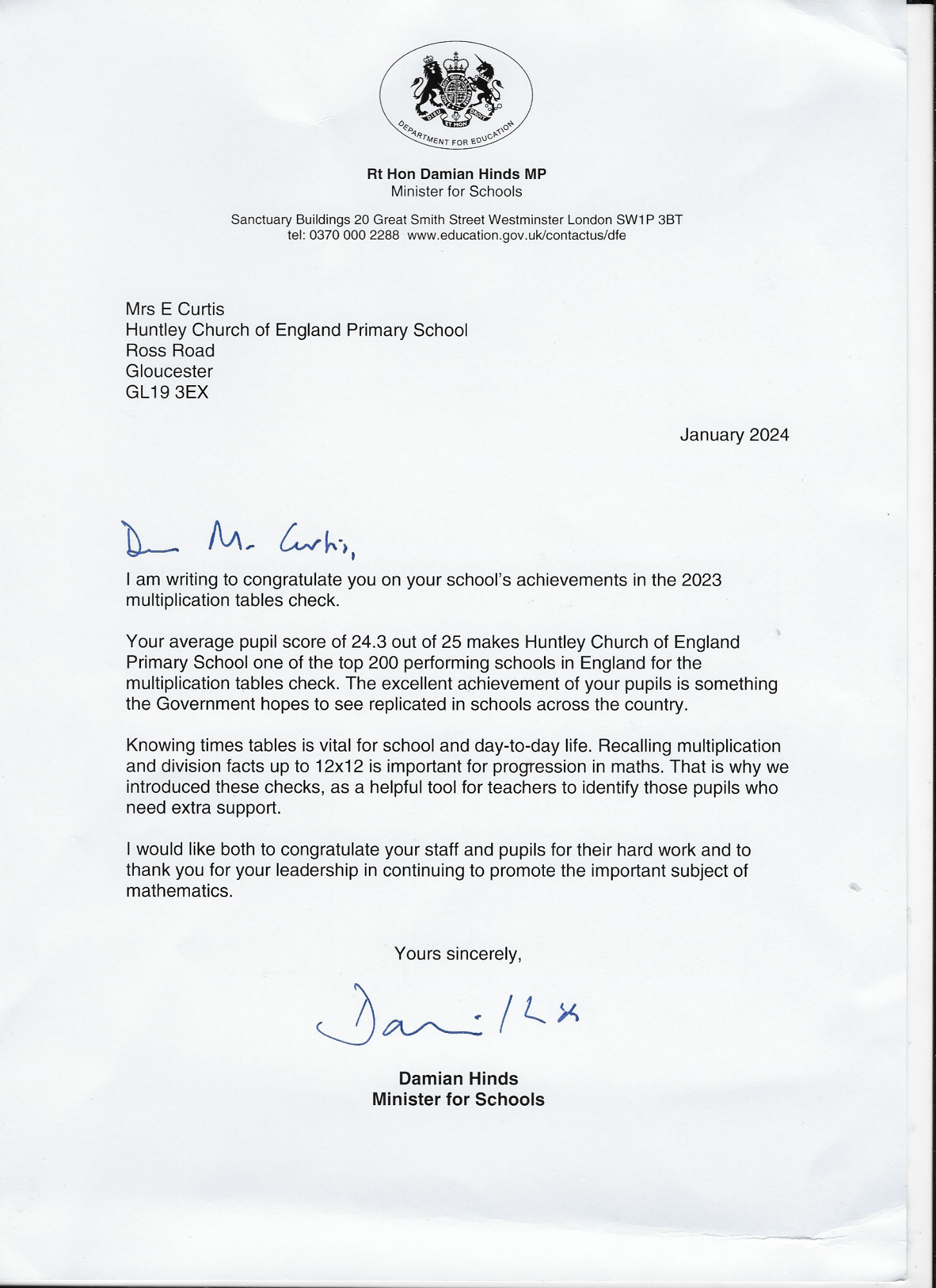 Damian Hinds Letter